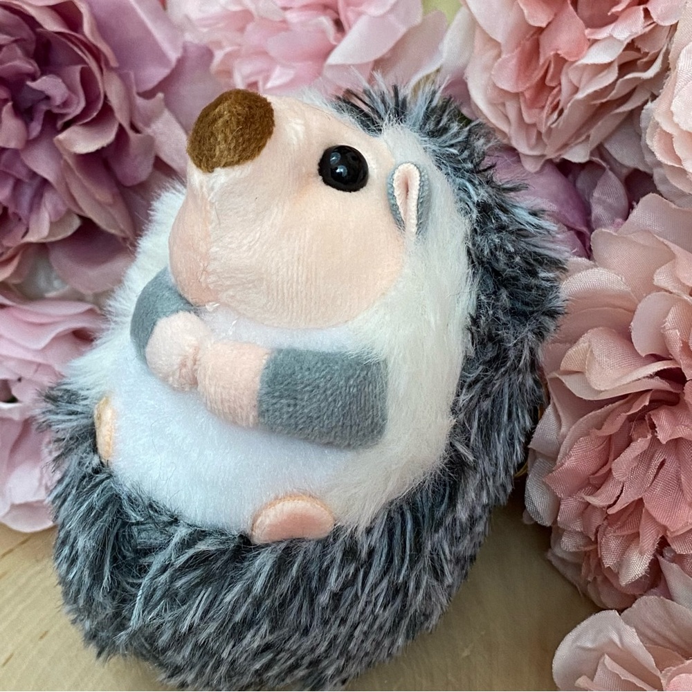 Fluffy Gray and White Hedgehog Keychain Charm - Picture 6 of 14